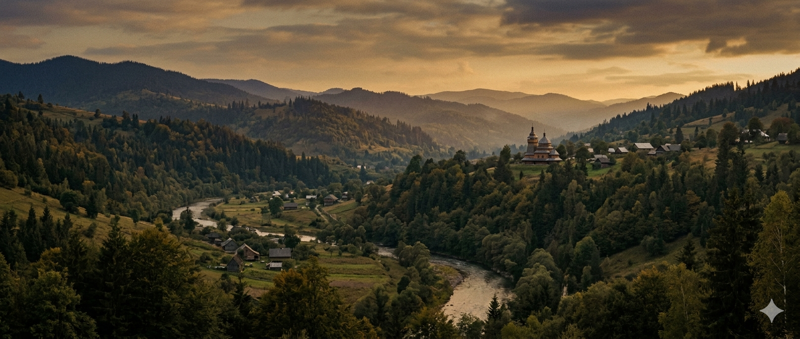 Carpathian mountains and wooden church — Ukraine's living heritage